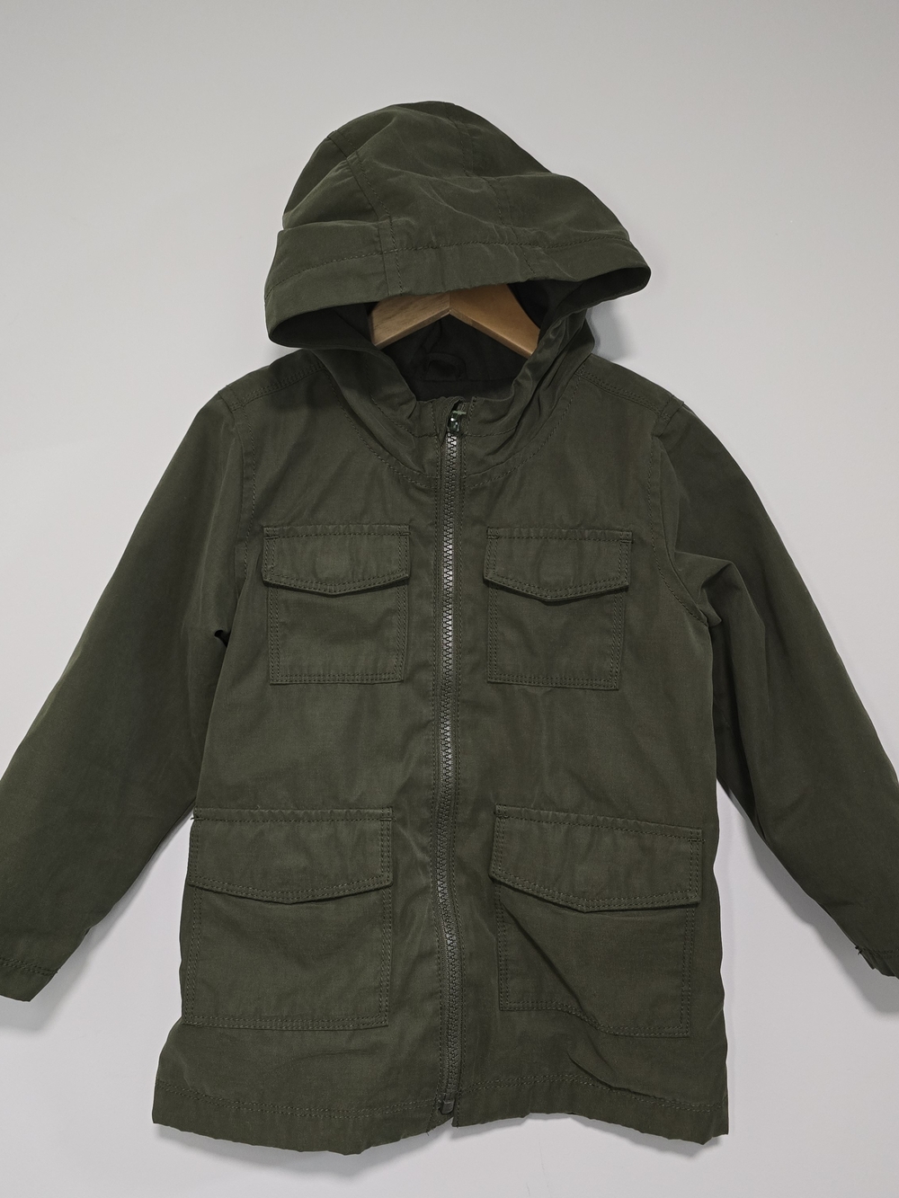 Kids Olive Green Hooded Fall Utility Jacket Back To School.fully Lined